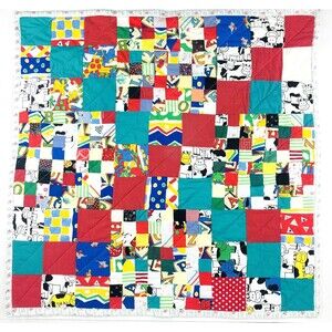 Patchwork Quilt Throw baby Toddler blanket colorful Cow designs  35in x 35in